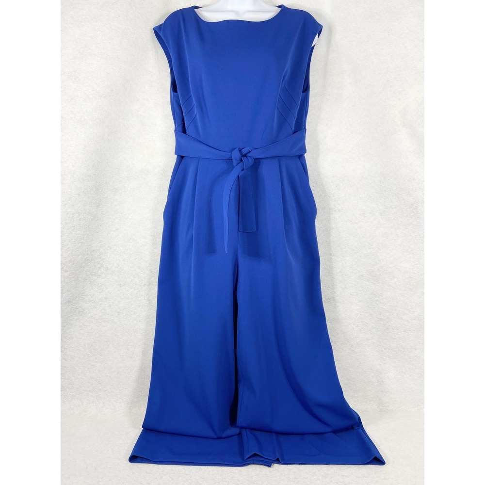 Calvin Klein Jumpsuit Womens 10 Blue Straight Leg Sleeveless Tie Front